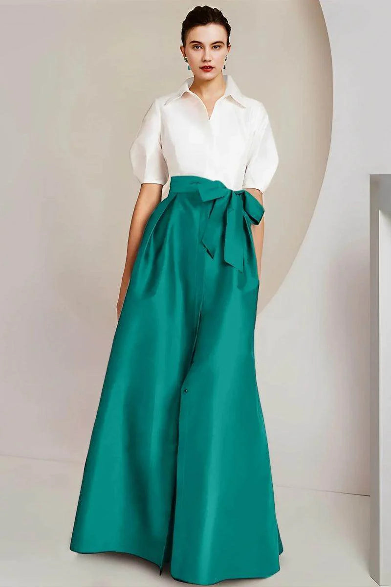 A Line Shirt Collar Short Sleeves Floor Length 2 pieces Mother Dresses CM0347