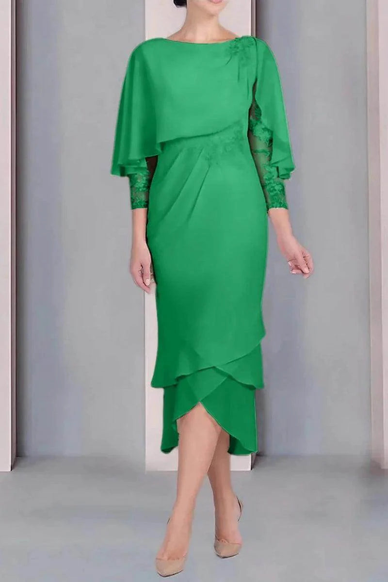 Sheath Column Scoop Short Sleeves Tea Length Mother Dresses CM0359