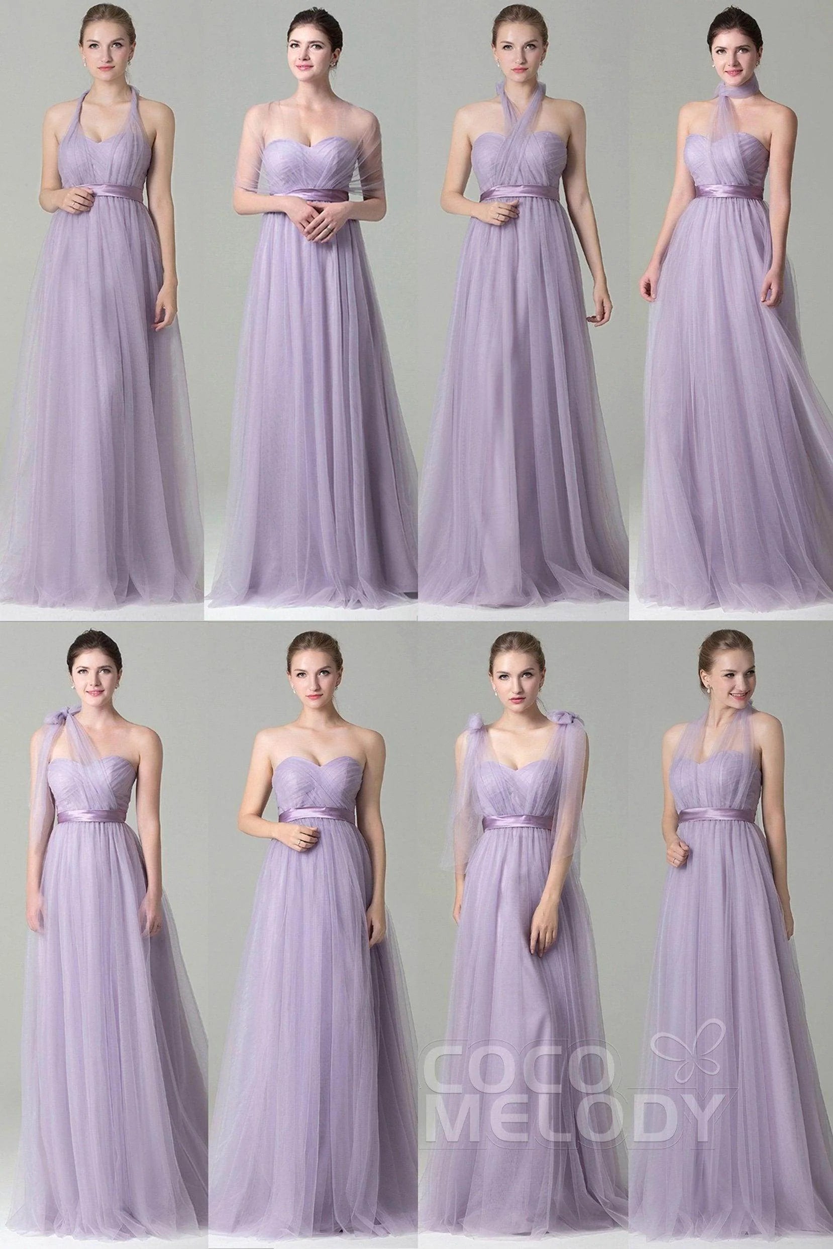 Sheath-Column Floor Length Tulle Bridesmaid Dress COZF1500B