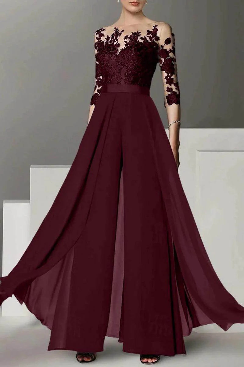 A Line Jewel Neck 3/4 Length Sleeves Floor Length Mother Dresses CM0375