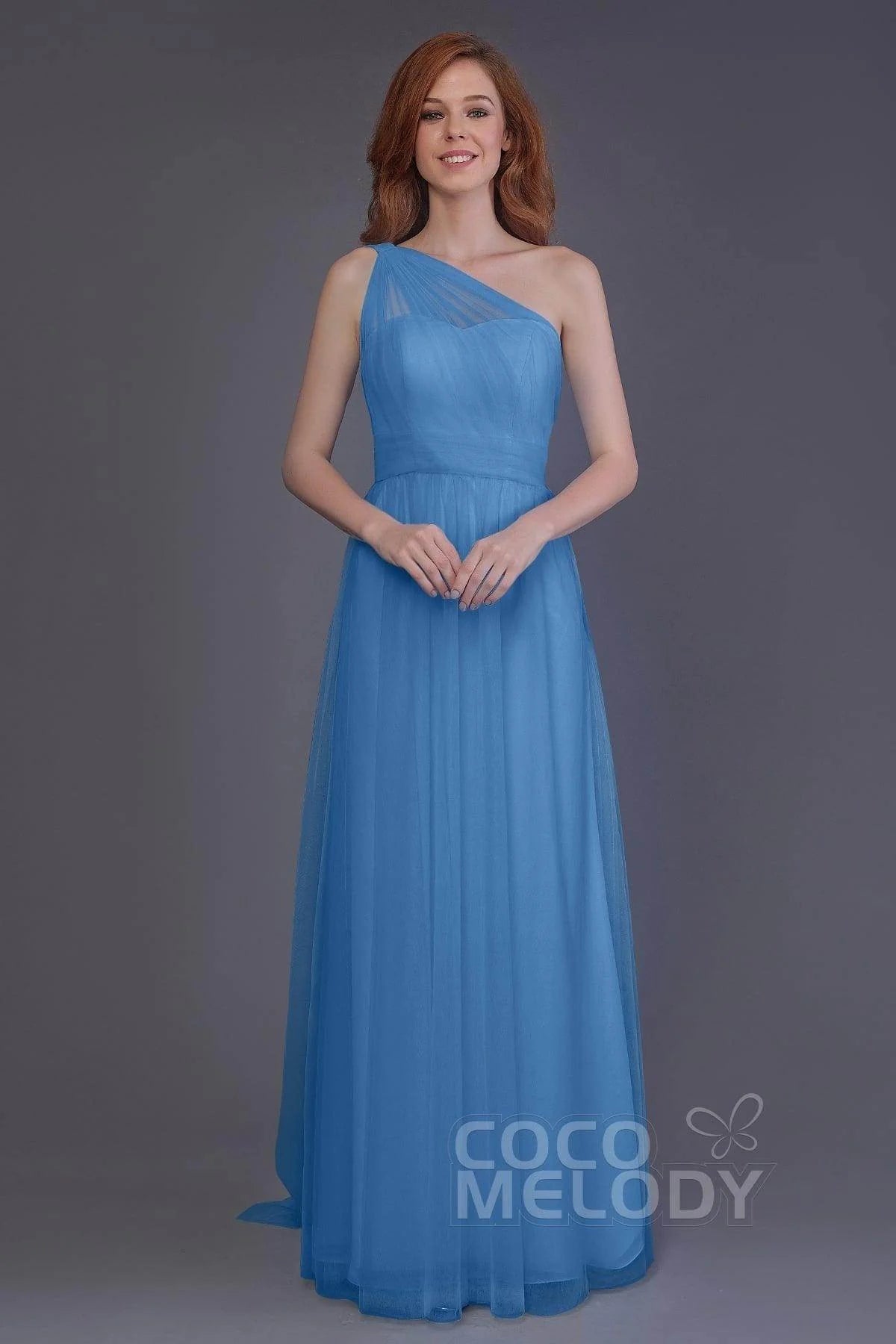 Sheath-Column Floor Length Tulle Bridesmaid Dress PR3556