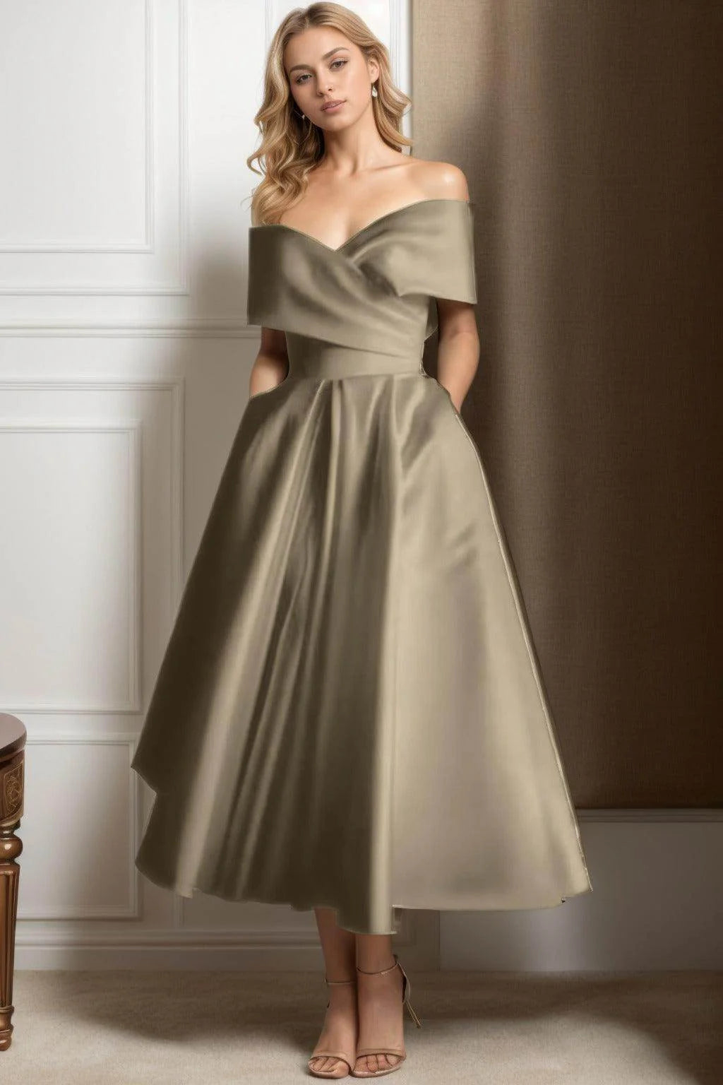 A-Line Ankle Length Satin Graduation Dresses CS0564