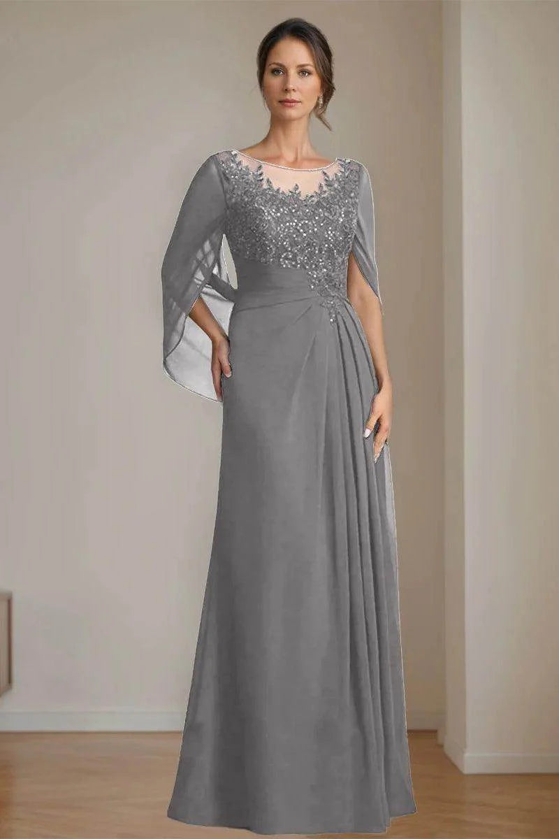 A Line Scoop Floor Length Sequins Mother of the Bride Dresses CM0369