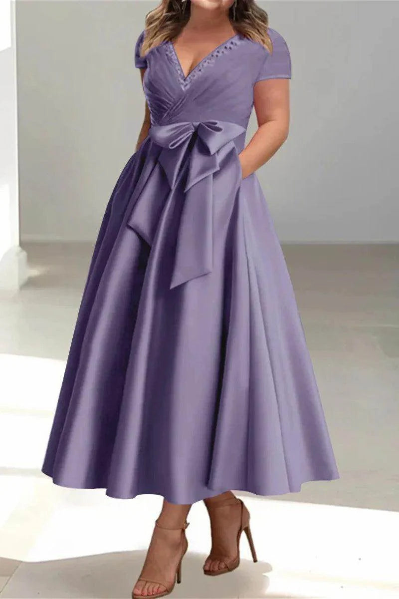 A Line V-Neck Mother of the Bride Dresses with Pockets CM0350