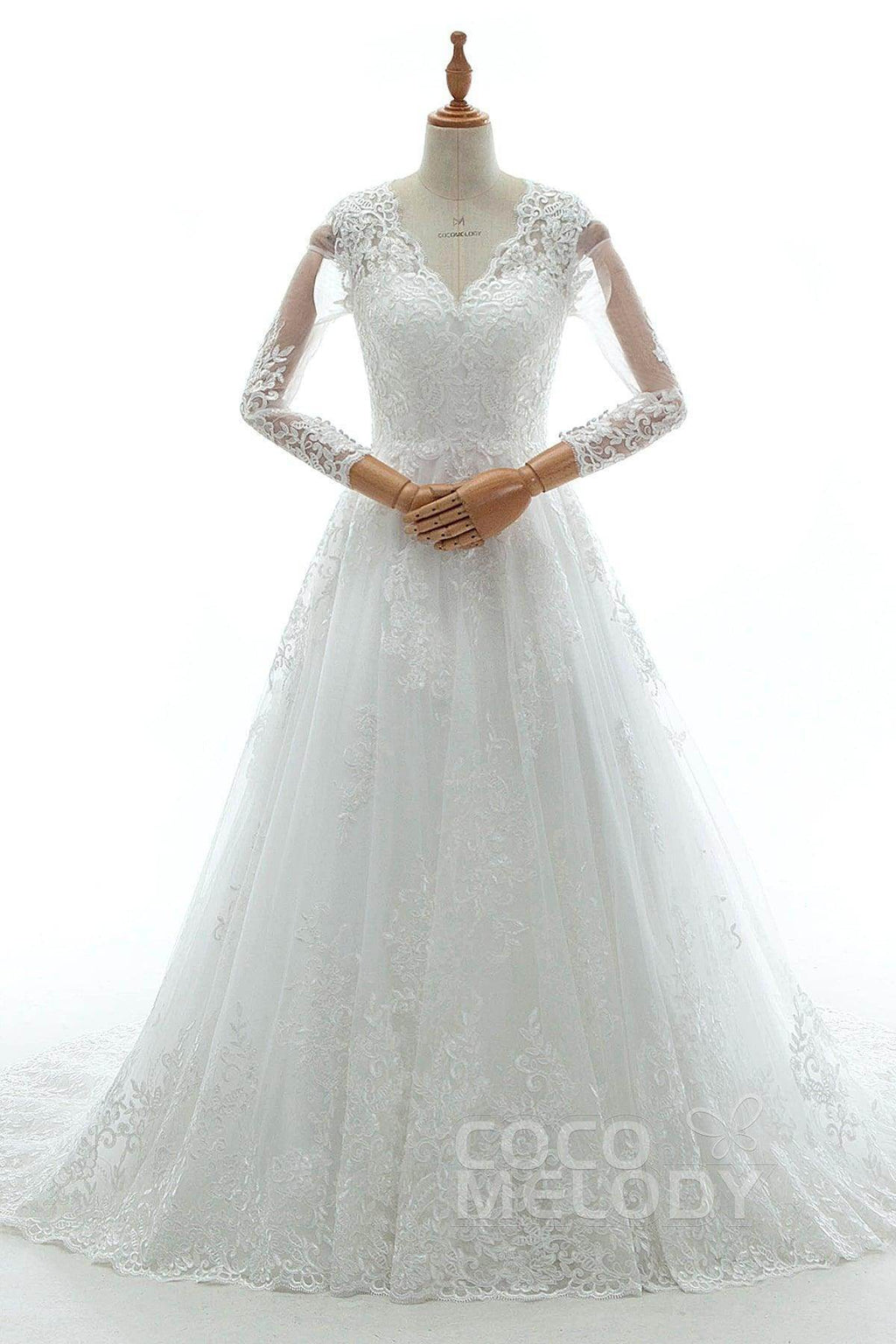 A-Line Court Train Tulle Lace and Satin Wedding Dress LD5731