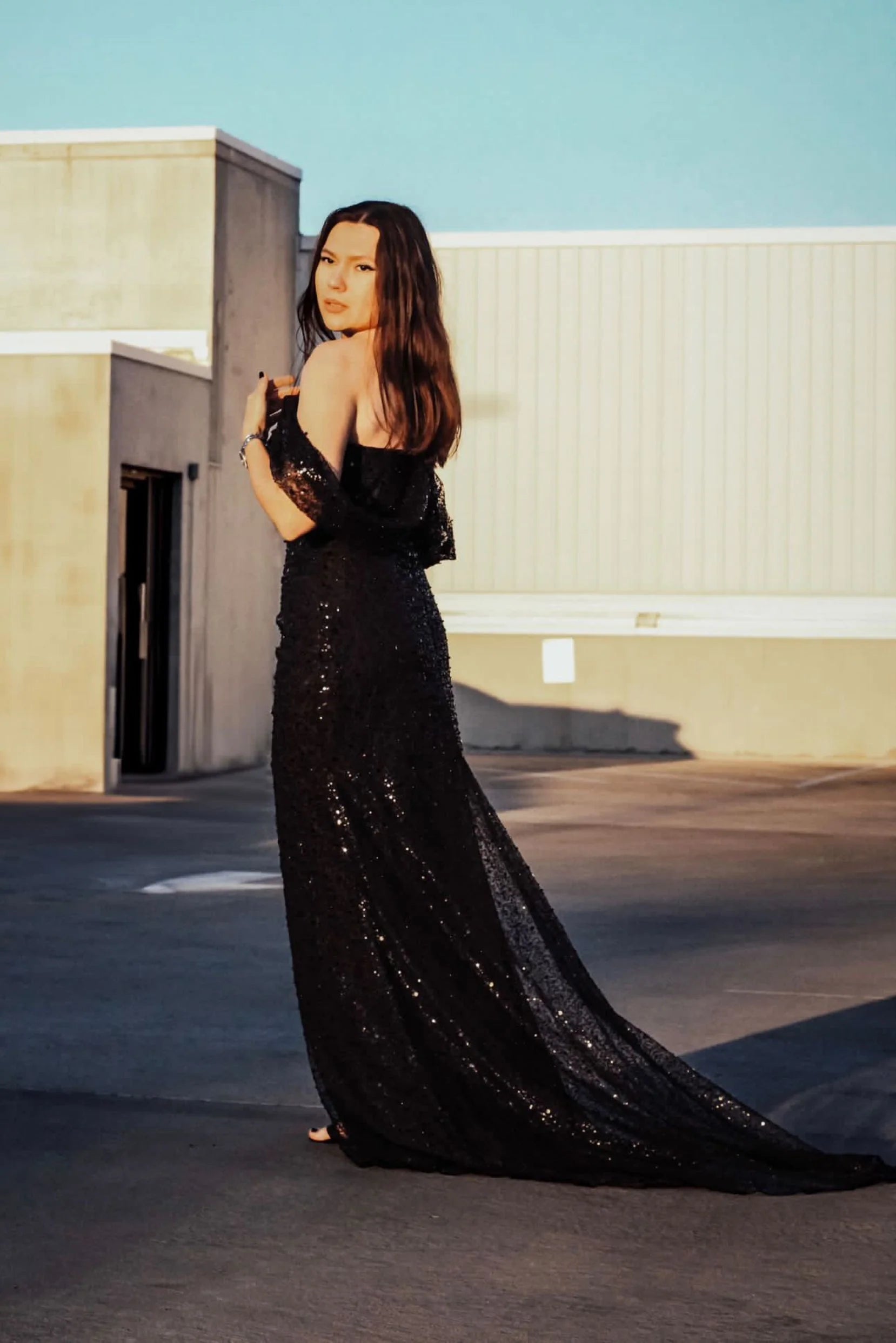 Sheath-Column Sweep-Brush Train Glitter Formal Dress CS0614