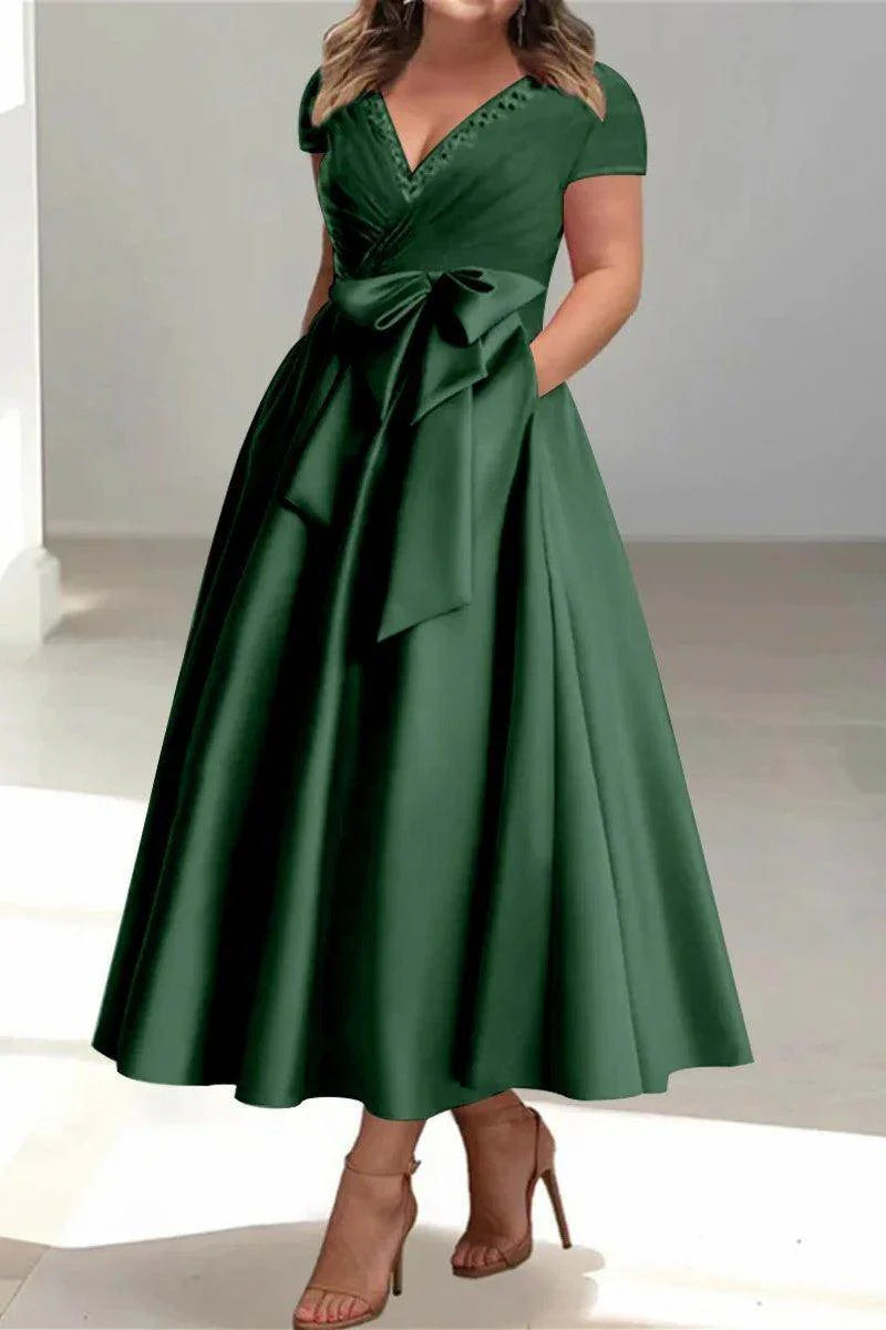 A Line V-Neck Mother of the Bride Dresses with Pockets CM0350