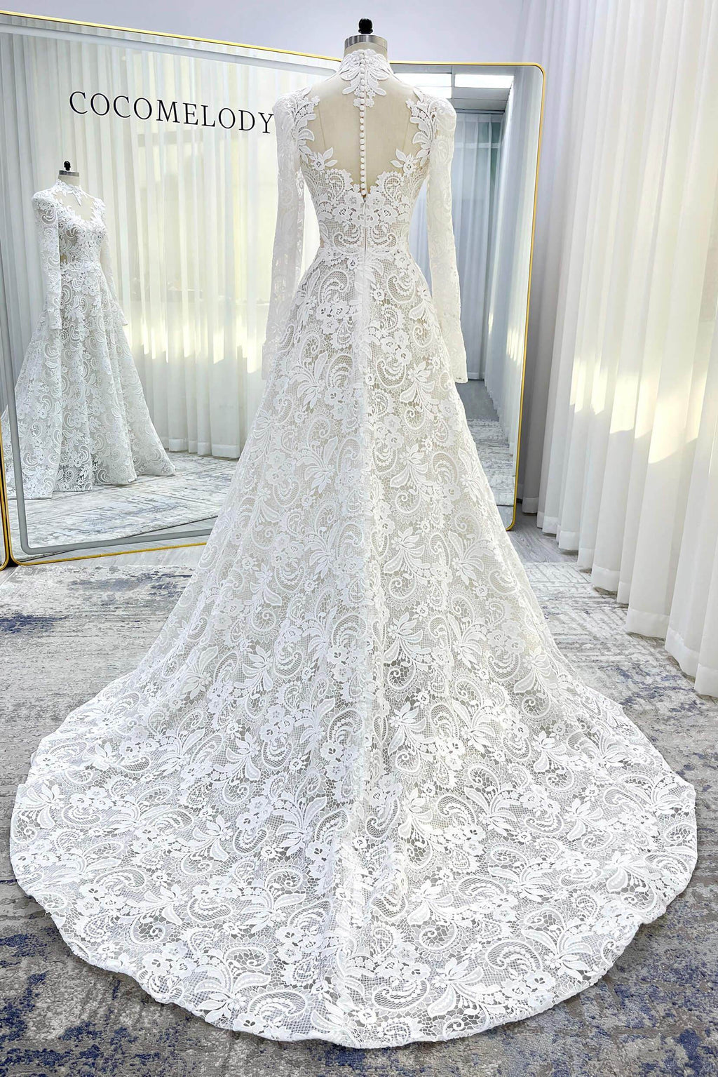 A-Line Court Train Lace Tulle Wedding Dress CW3538