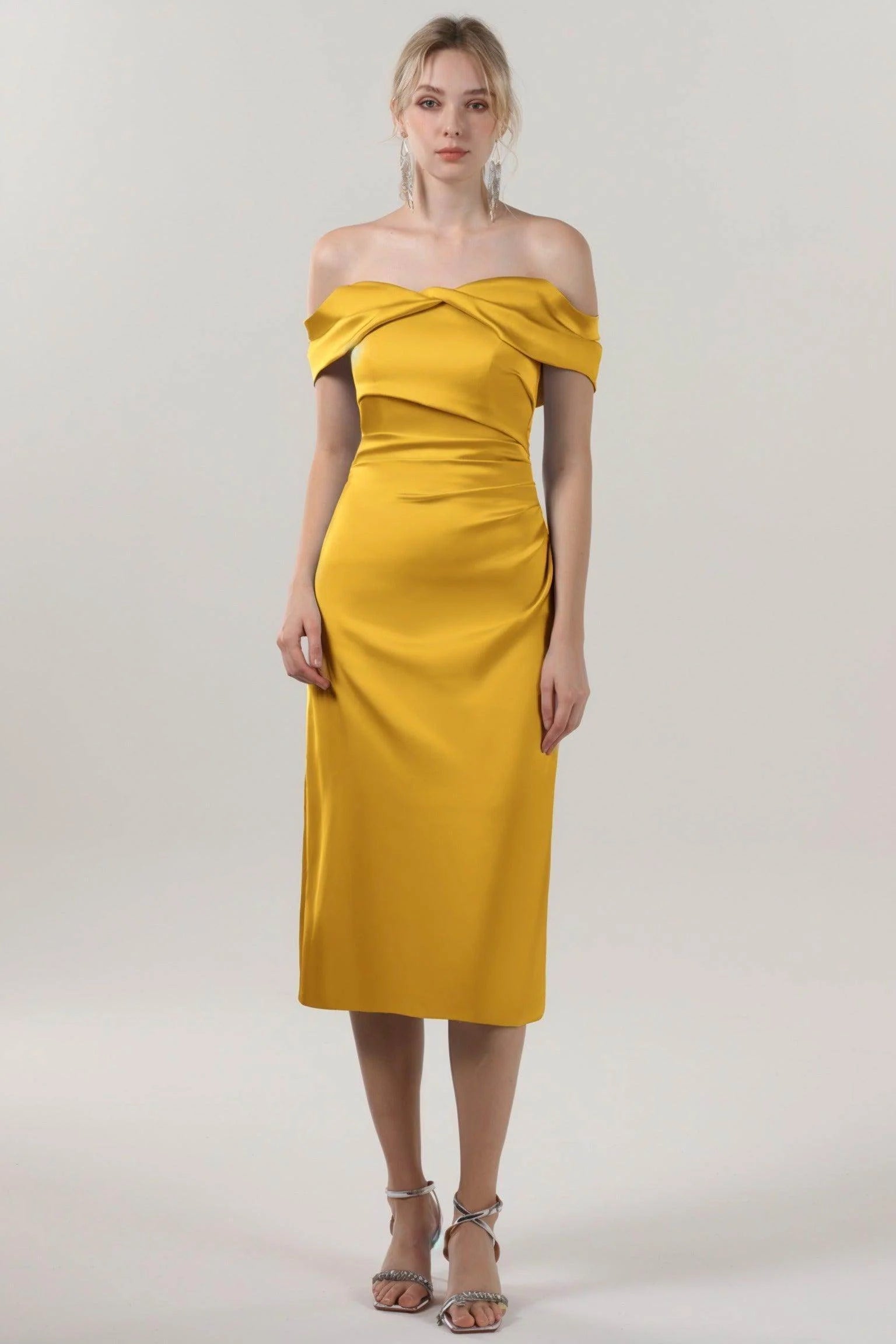 Sheath-Column Midi Luxe Satin Bridesmaid Dress CS0610BM