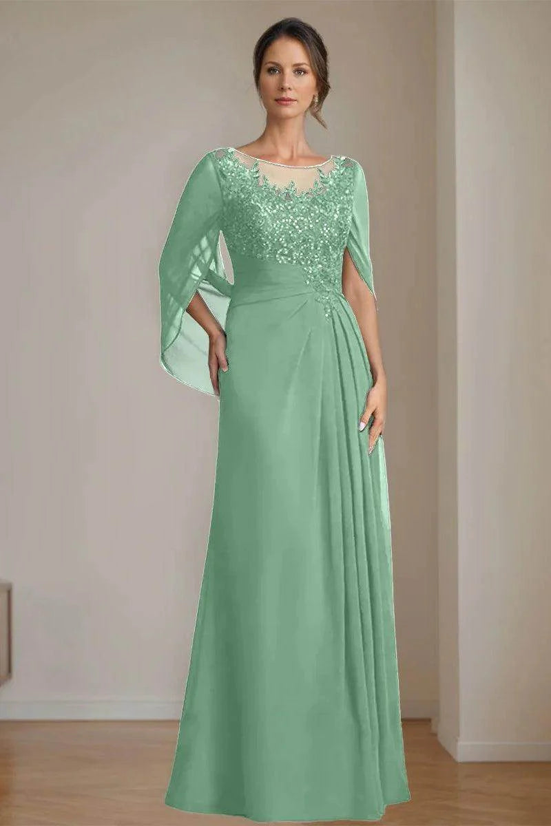 A Line Scoop Floor Length Sequins Mother of the Bride Dresses CM0369