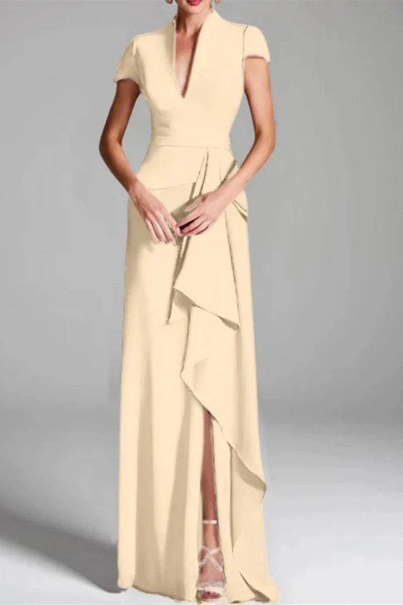 Sheath Column V Neck Short Sleeves Floor Length Mother Dresses CM0377