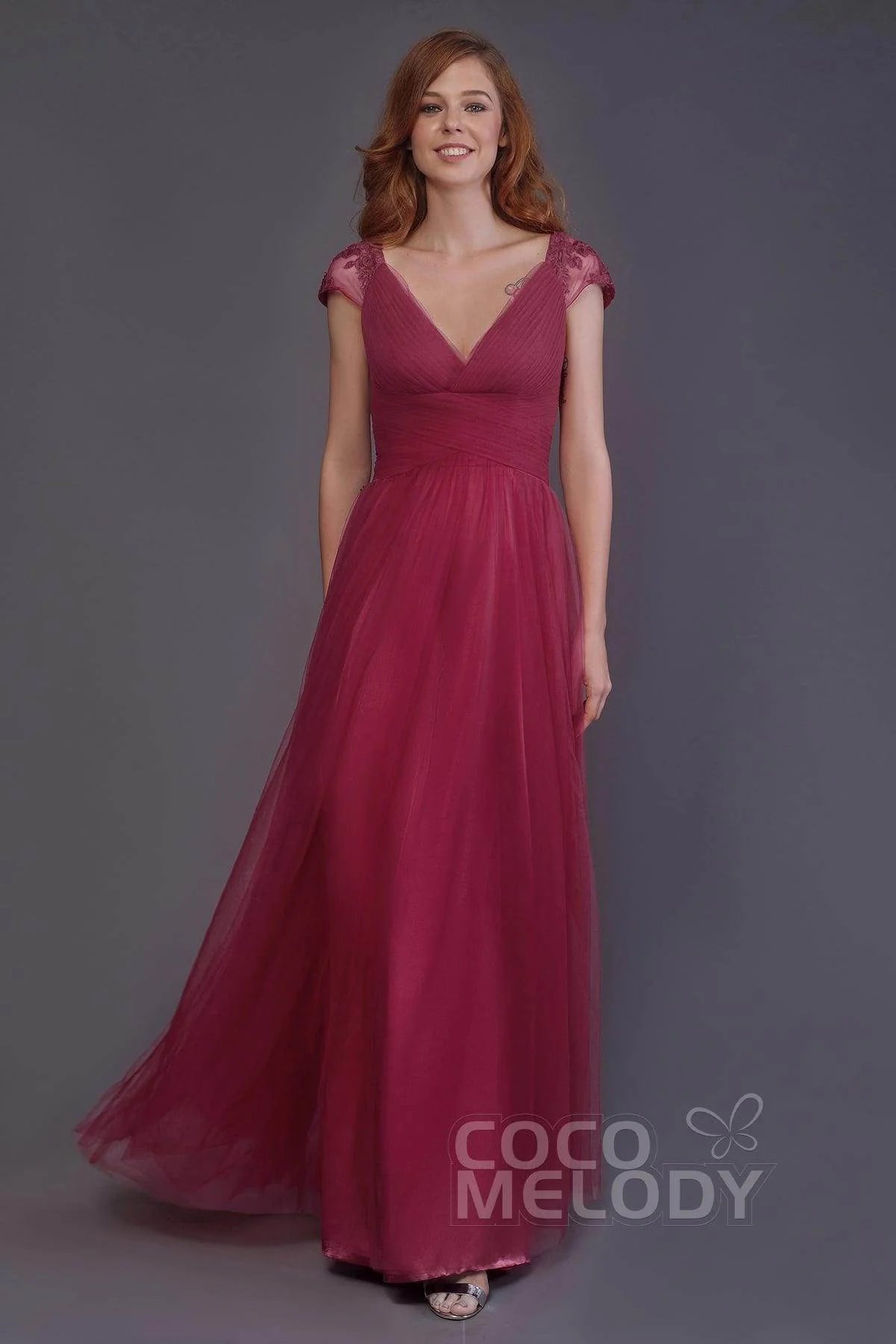 Sheath-Column Floor Length Tulle Bridesmaid Dress PR3510