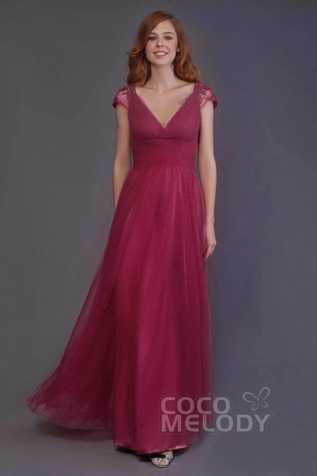 Sheath-Column Floor Length Tulle Bridesmaid Dress PR3510