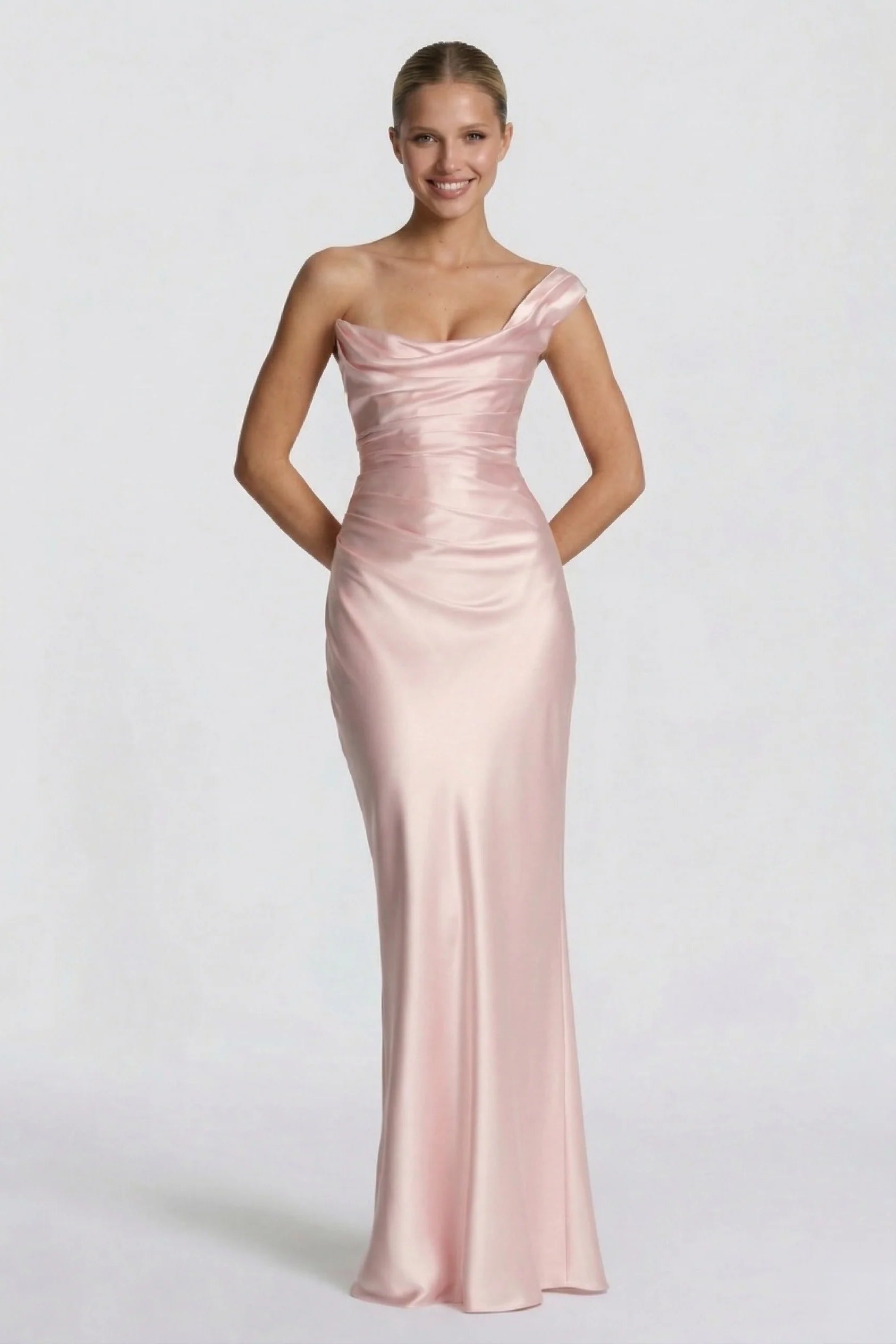 Sheath-Column Floor Length Acetate Satin Wedding Guest Dress CG0302