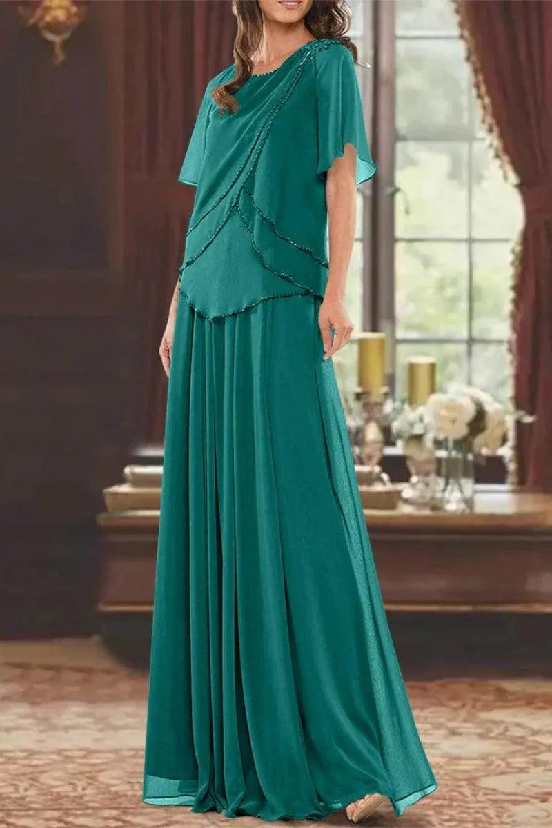 A Line Jewel Neck Short Sleeves Floor Length Mother Dress CM0363