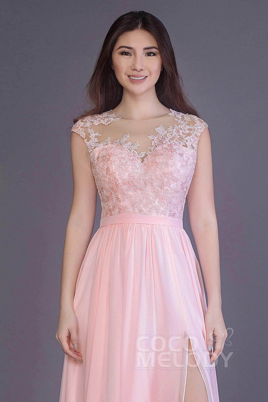 A-Line Floor Length Chiffon and Lace Bridesmaid Dress PR3554
