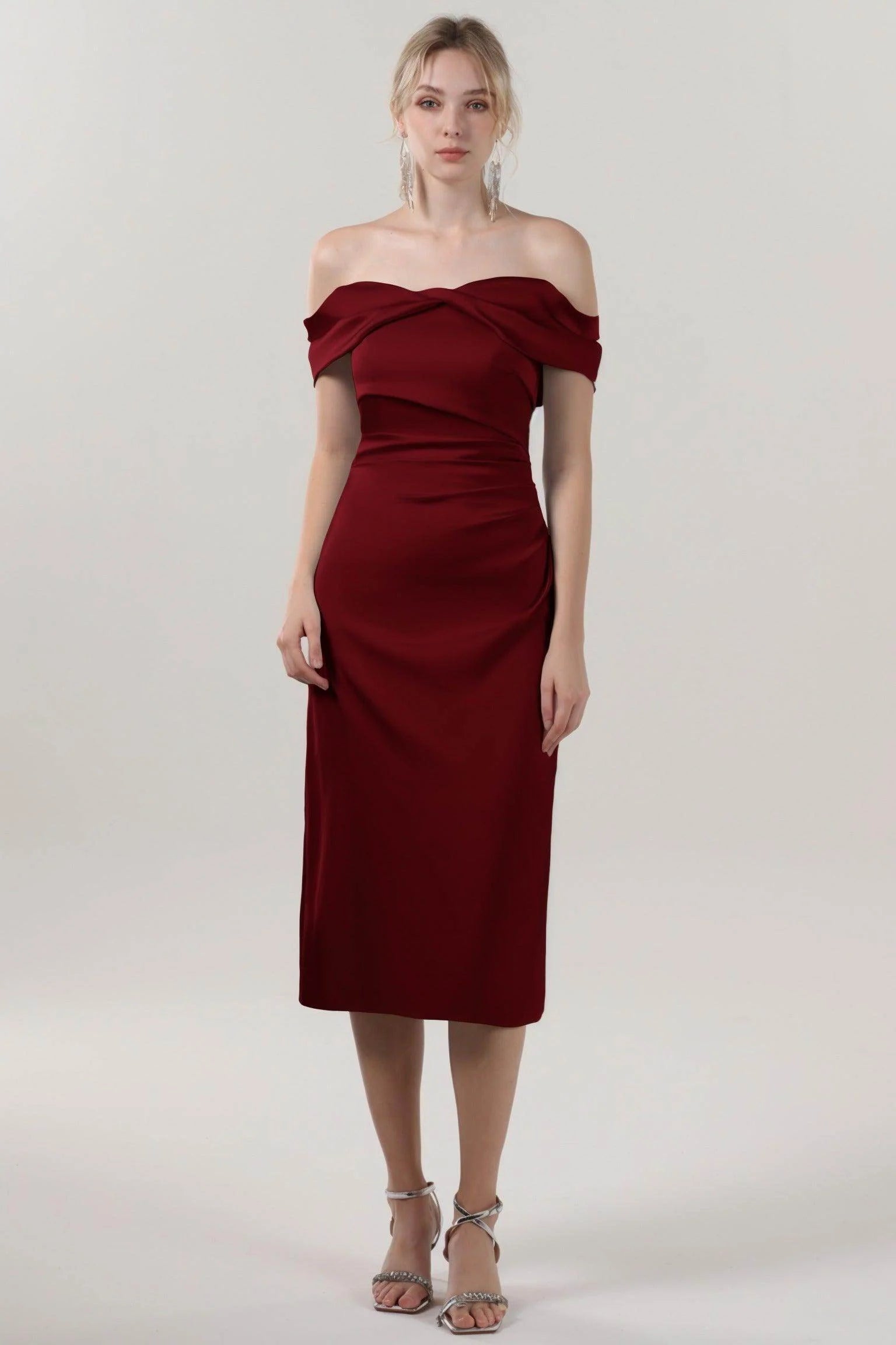 Sheath-Column Midi Luxe Satin Bridesmaid Dress CS0610BM