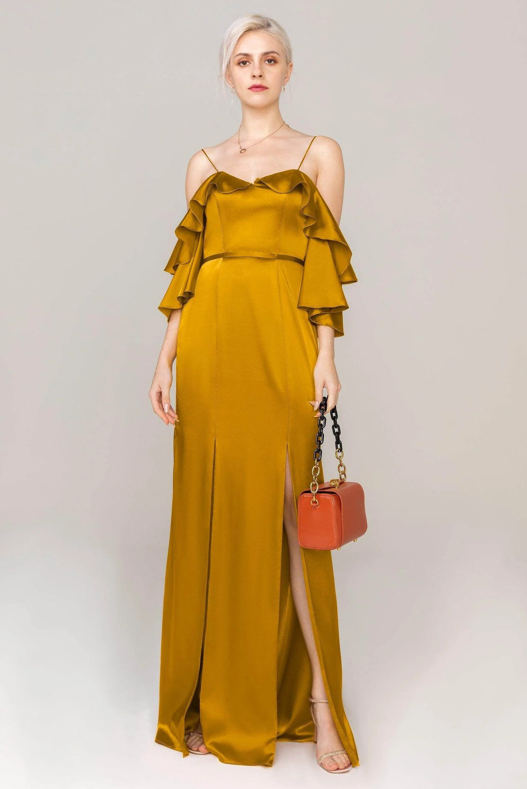 Sheath Sweep Train Luxe Satin Dress CS0310