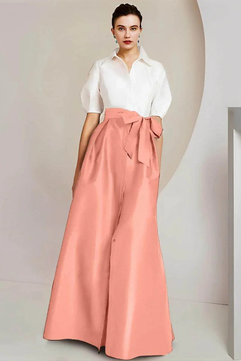 A Line Shirt Collar Short Sleeves Floor Length 2 pieces Mother Dresses CM0347