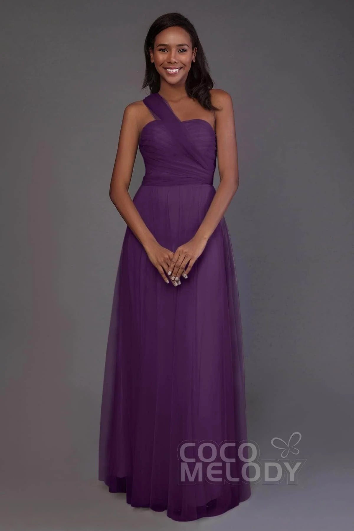 Sheath-Column Floor Length Tulle Bridesmaid Dress PR3502