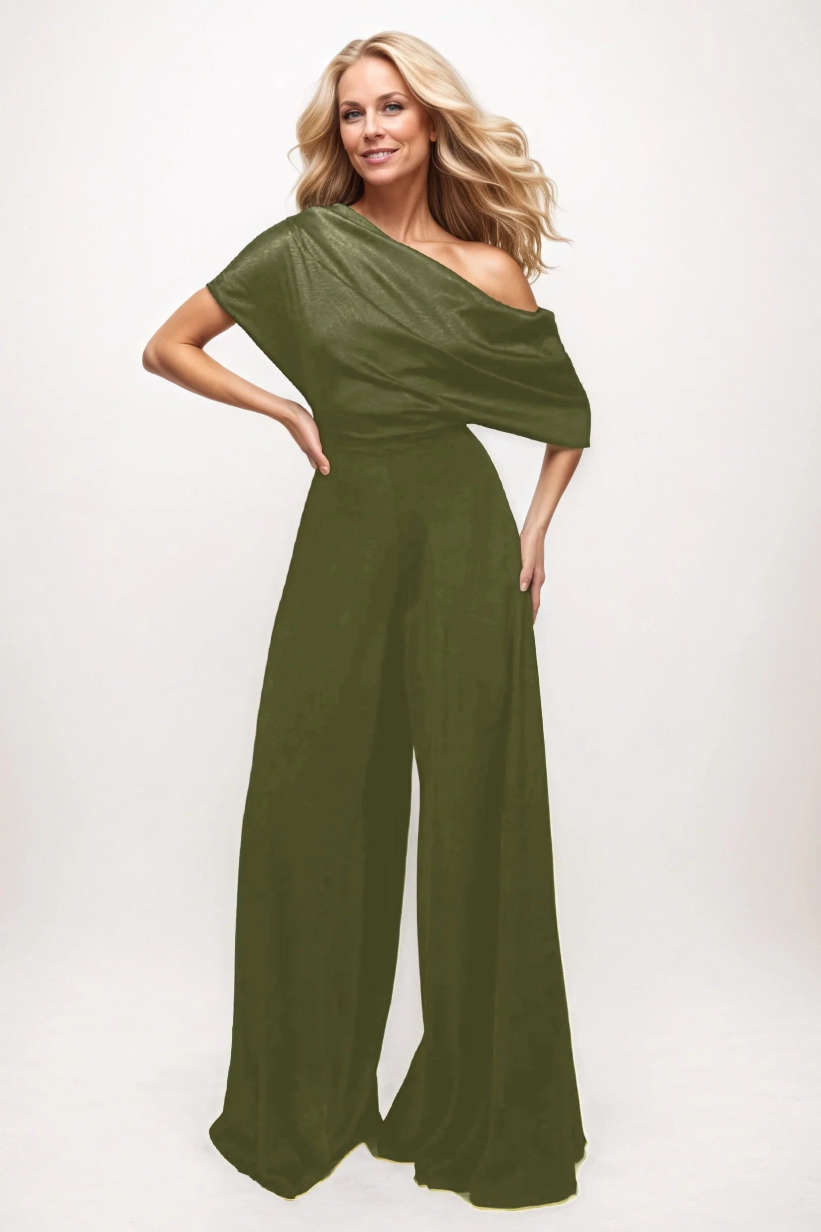 Jumpsuit Maxi Elastic Satin Chiffon Mother of the Bride Dresses CM0391