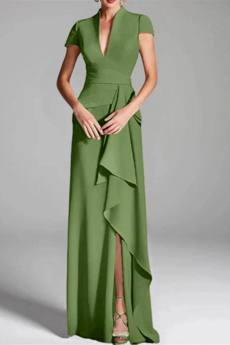 Sheath Column V Neck Short Sleeves Floor Length Mother Dresses CM0377