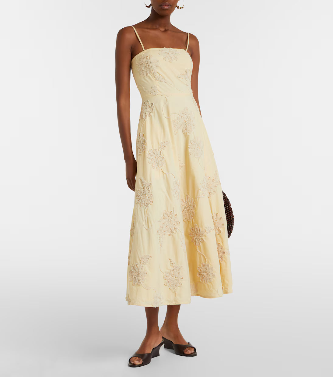 Rotate Embroidered floral cotton midi dress
