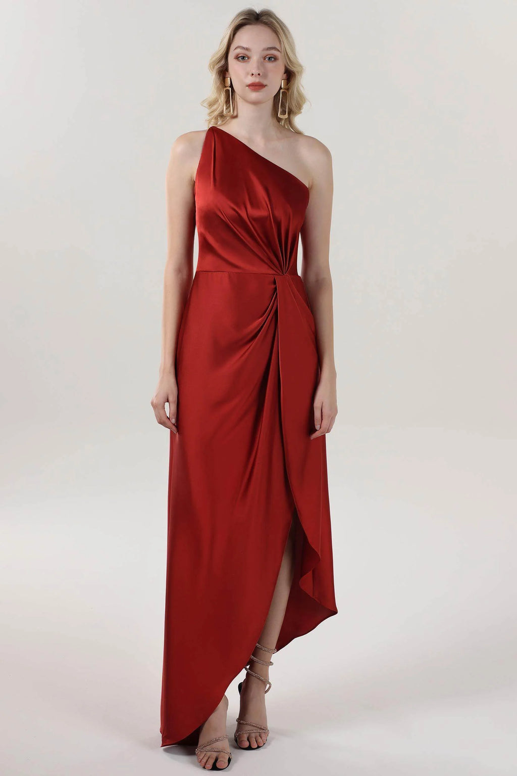 Sheath-Column Midi Luxe Satin Bridesmaid Dress CS0612BM