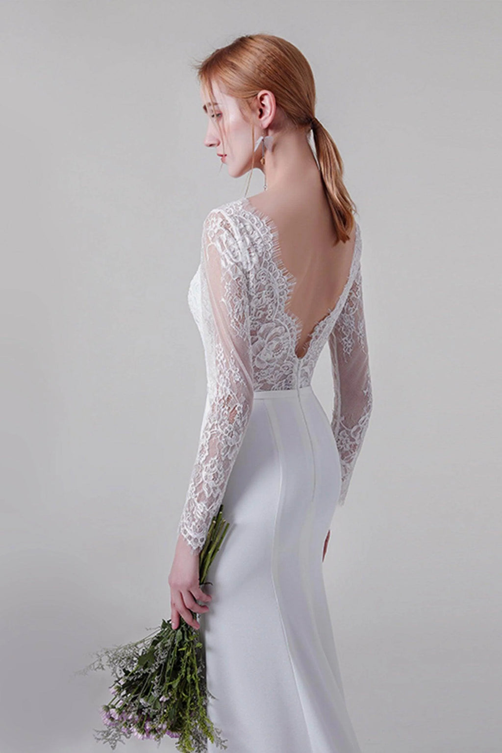 Trumpet Sweep-Brush Train Lace Elastic Cloth Wedding Dress CW2746