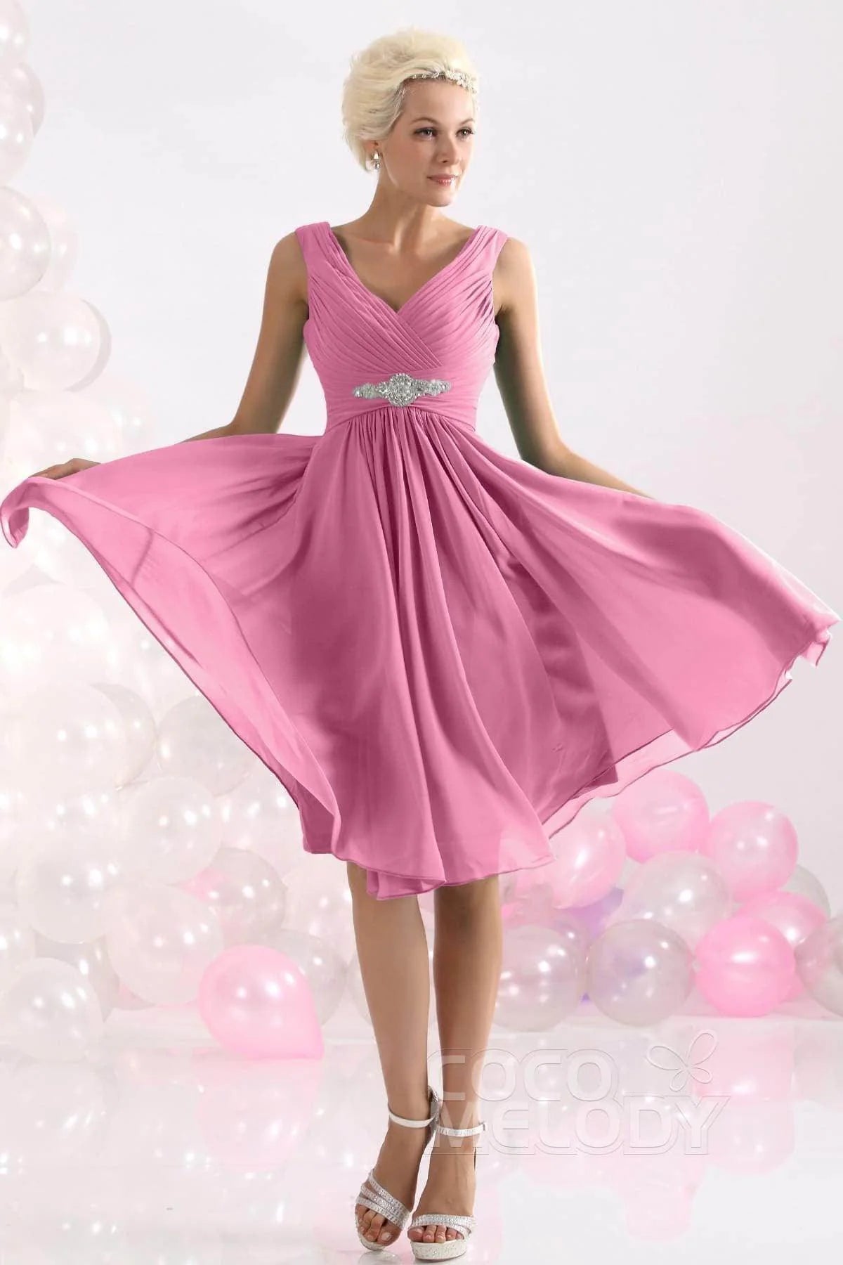 A-Line Knee Length Chiffon Bridesmaids Dress COZK1302A