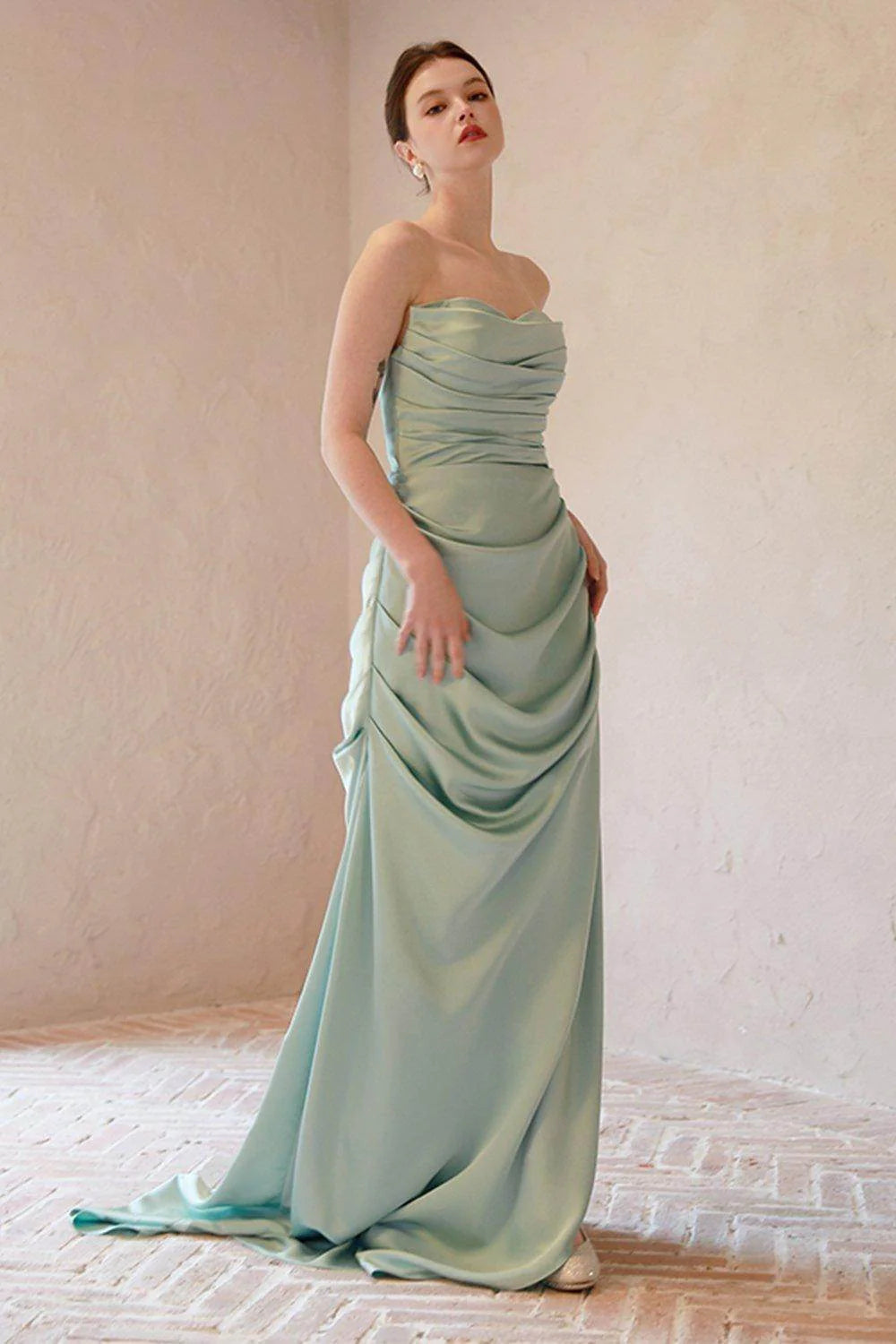 Sheath-Column Sweep-Brush Train Satin Wedding Dress CW3066