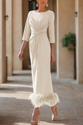 Sheath Column Scoop Neck Ankle Length Feather Mother Dresses CM0378