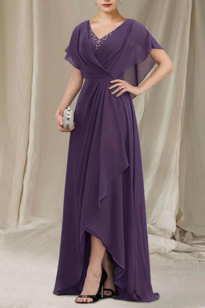A-Line Sweep-Brush Train Chiffon Mother Dress CM0080