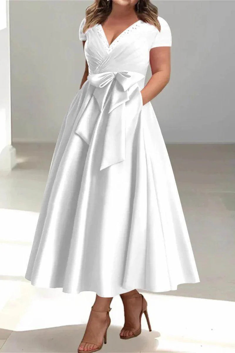 A Line V-Neck Mother of the Bride Dresses with Pockets CM0350