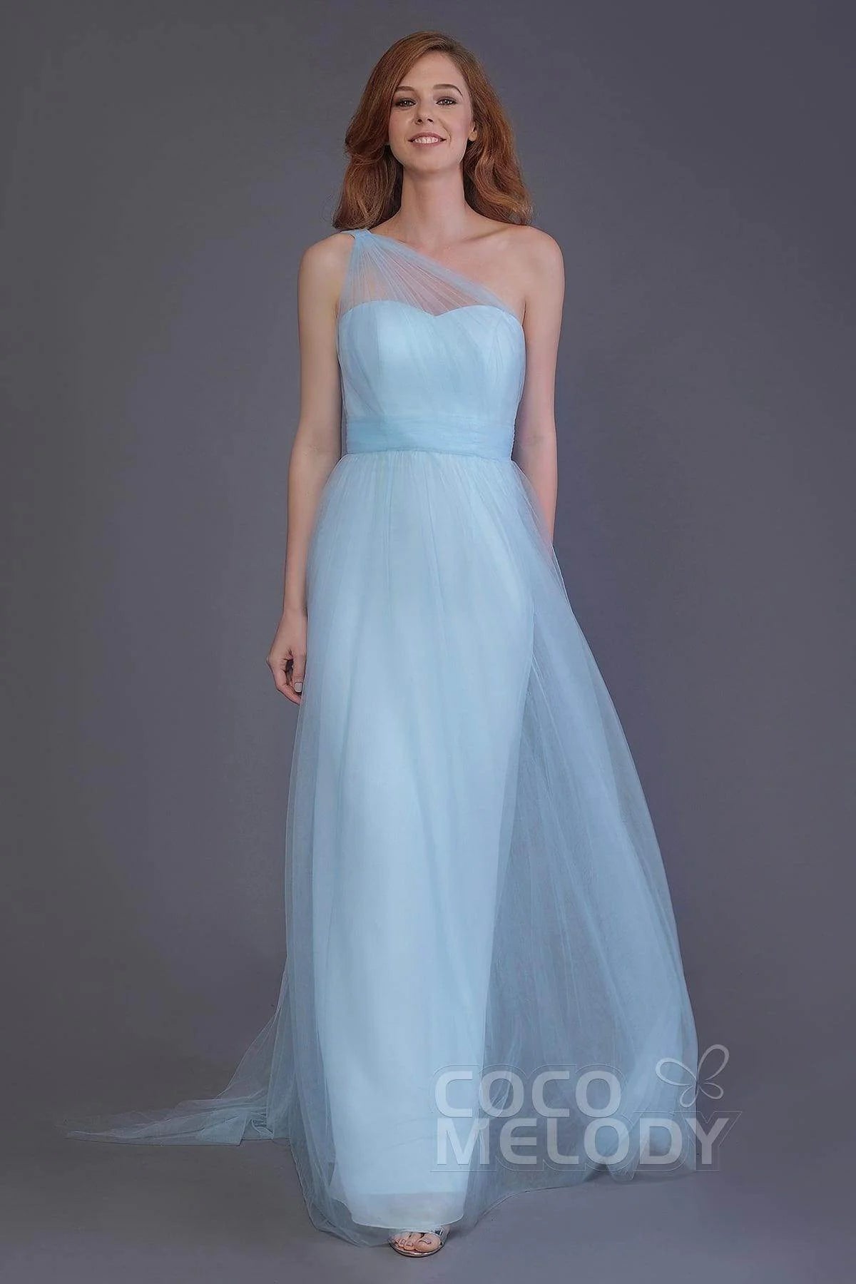 Sheath-Column Floor Length Tulle Bridesmaid Dress PR3556