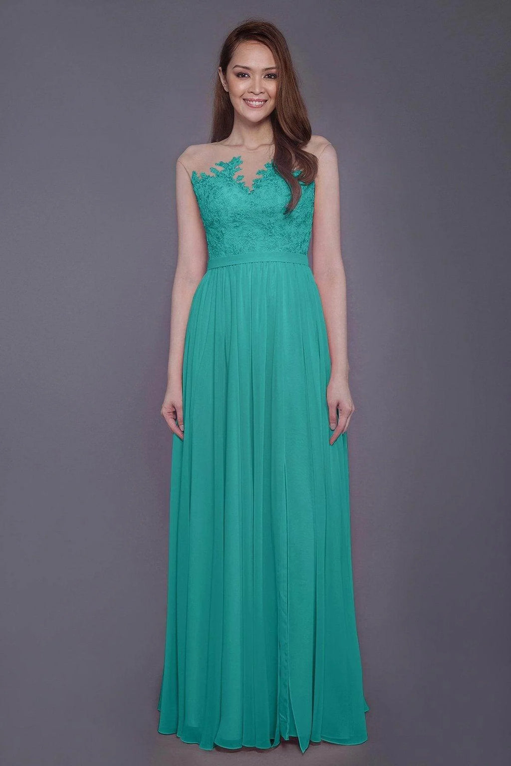 Sheath Floor Length Chiffon and Lace Bridesmaid Dress PR3595