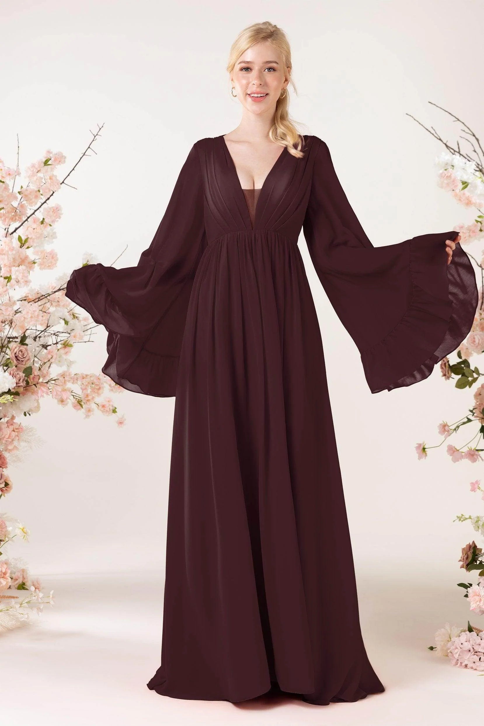 A-Line Sweep-Brush Train Chiffon Bridesmaid Dress CB0465