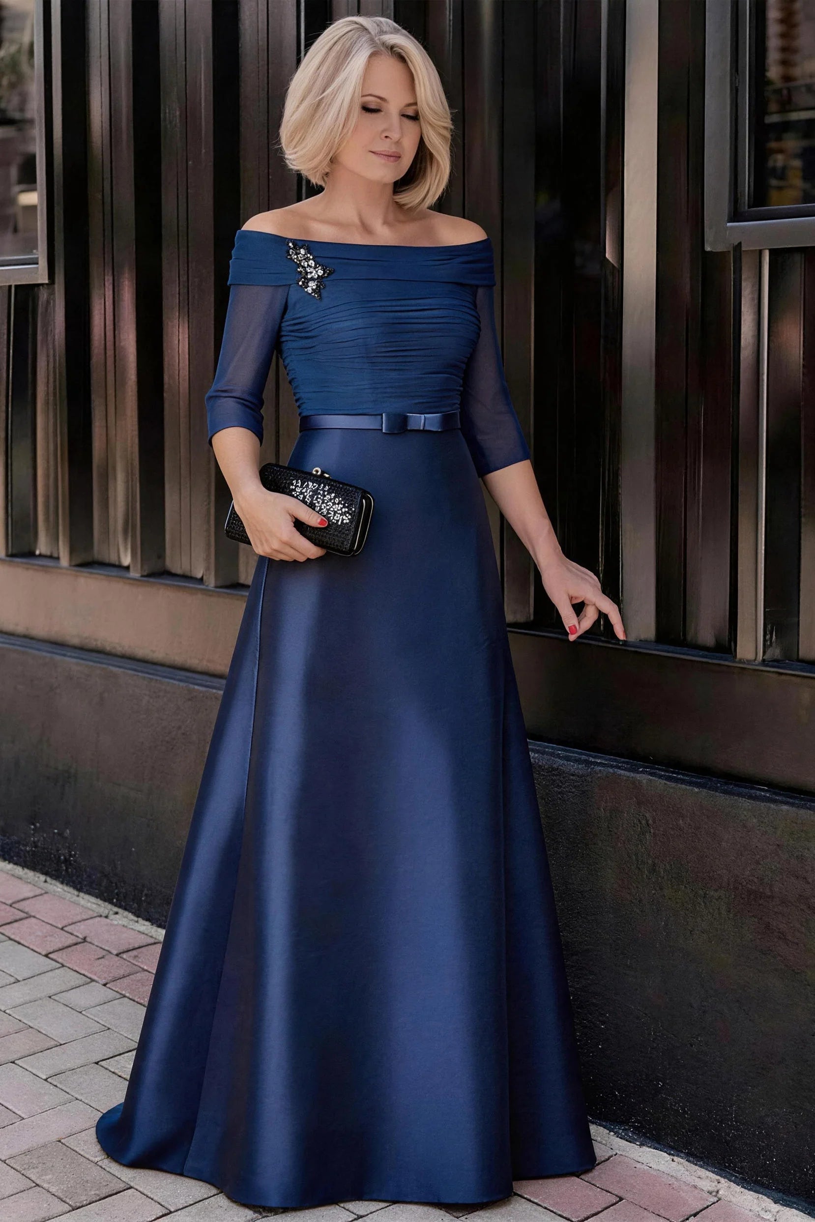 A Line Off The Shoulder Short Sleeves Applique Mother Dresses CM0339