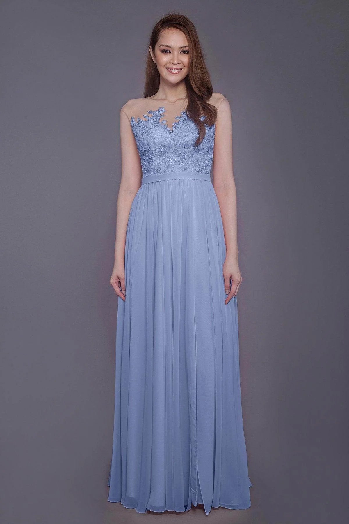 Sheath Floor Length Chiffon and Lace Bridesmaid Dress PR3595