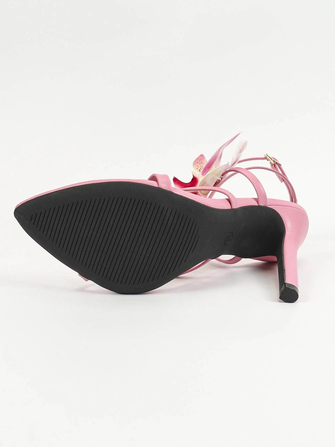 3D Flowers Cross Pointy  Stiletto heel Sandals 816638213348