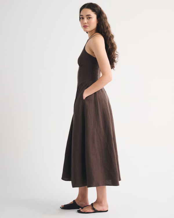 100% Linen A&F Dylan Halter Midi Dress
