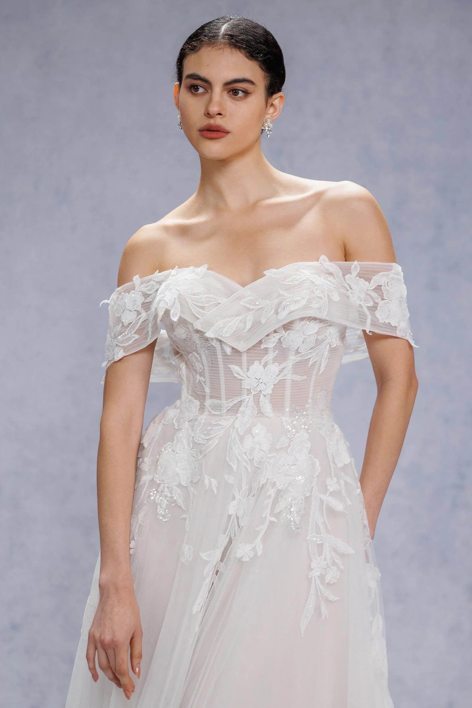 A-Line Court Train Lace Tulle Wedding Dress CW3539