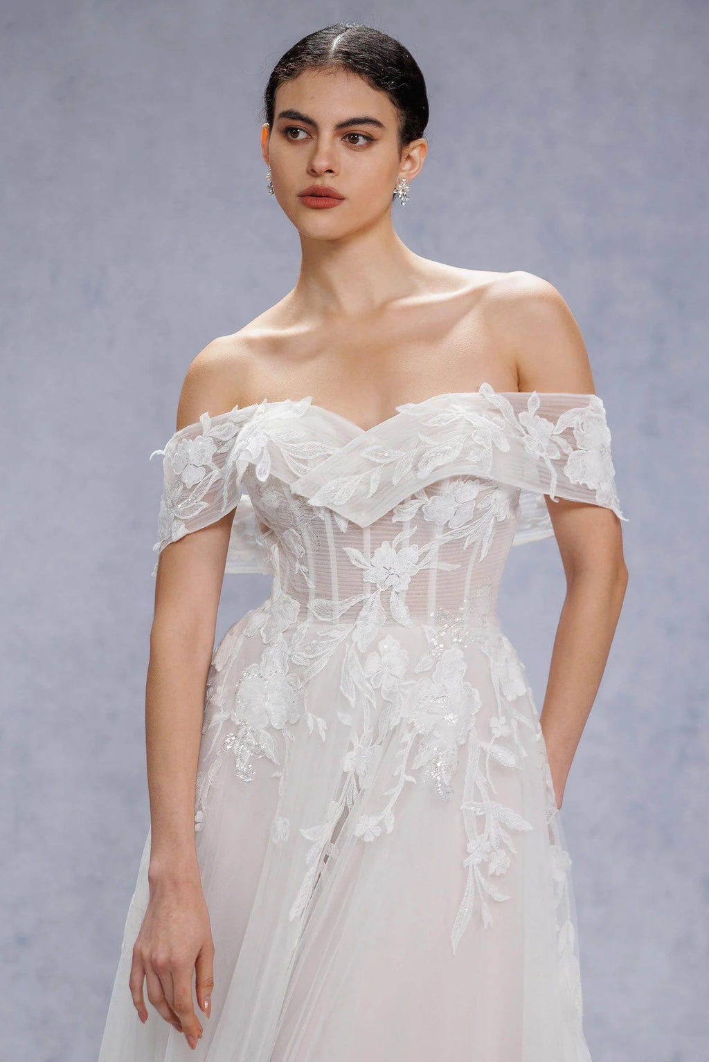 A-Line Court Train Lace Tulle Wedding Dress CW3539