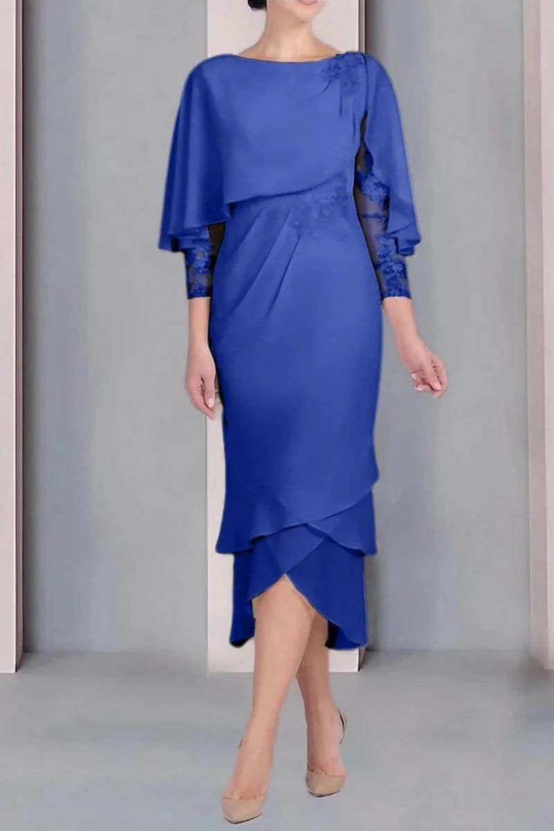 Sheath Column Scoop Short Sleeves Tea Length Mother Dresses CM0359