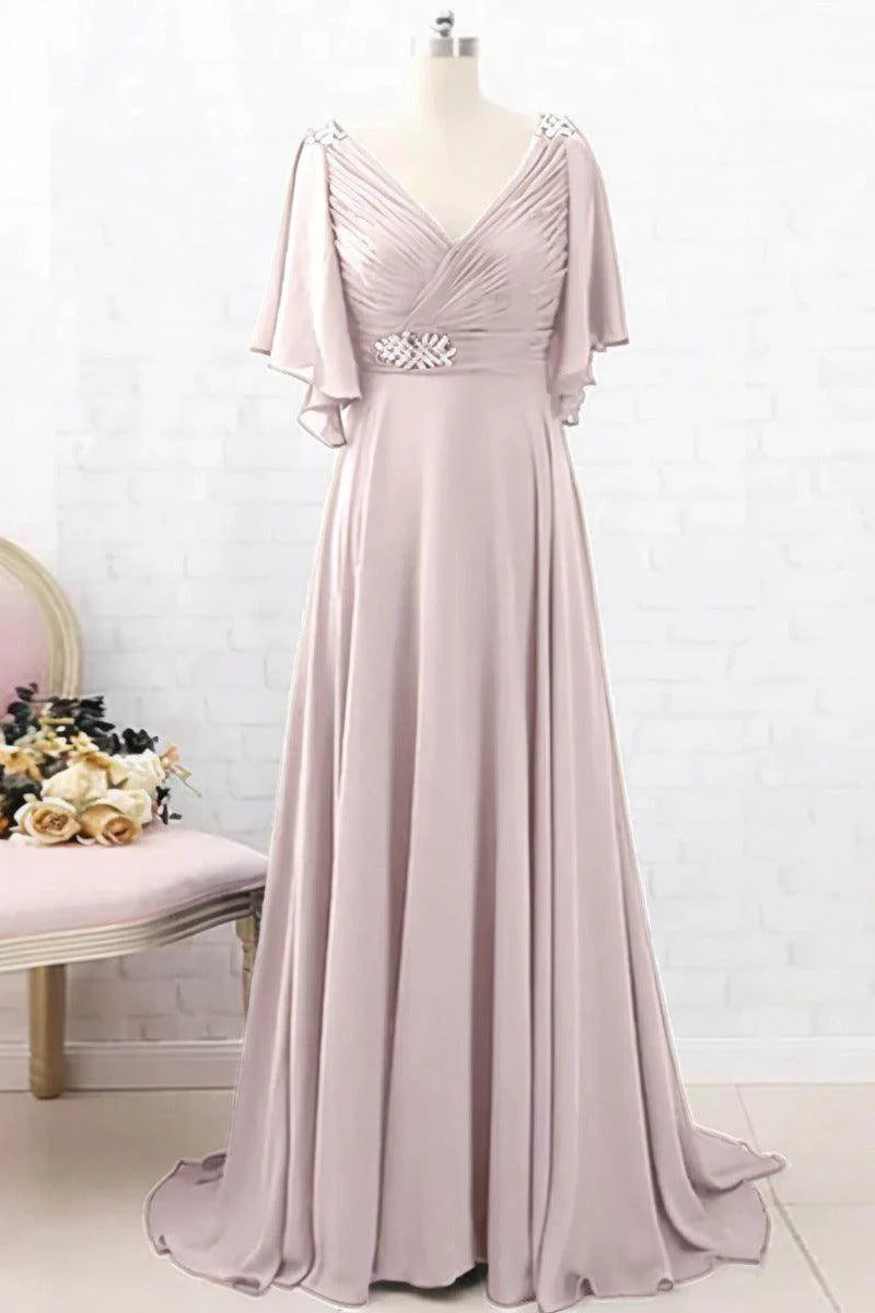 A-Line Sweep-Brush Train Chiffon Mother Dress CM0082