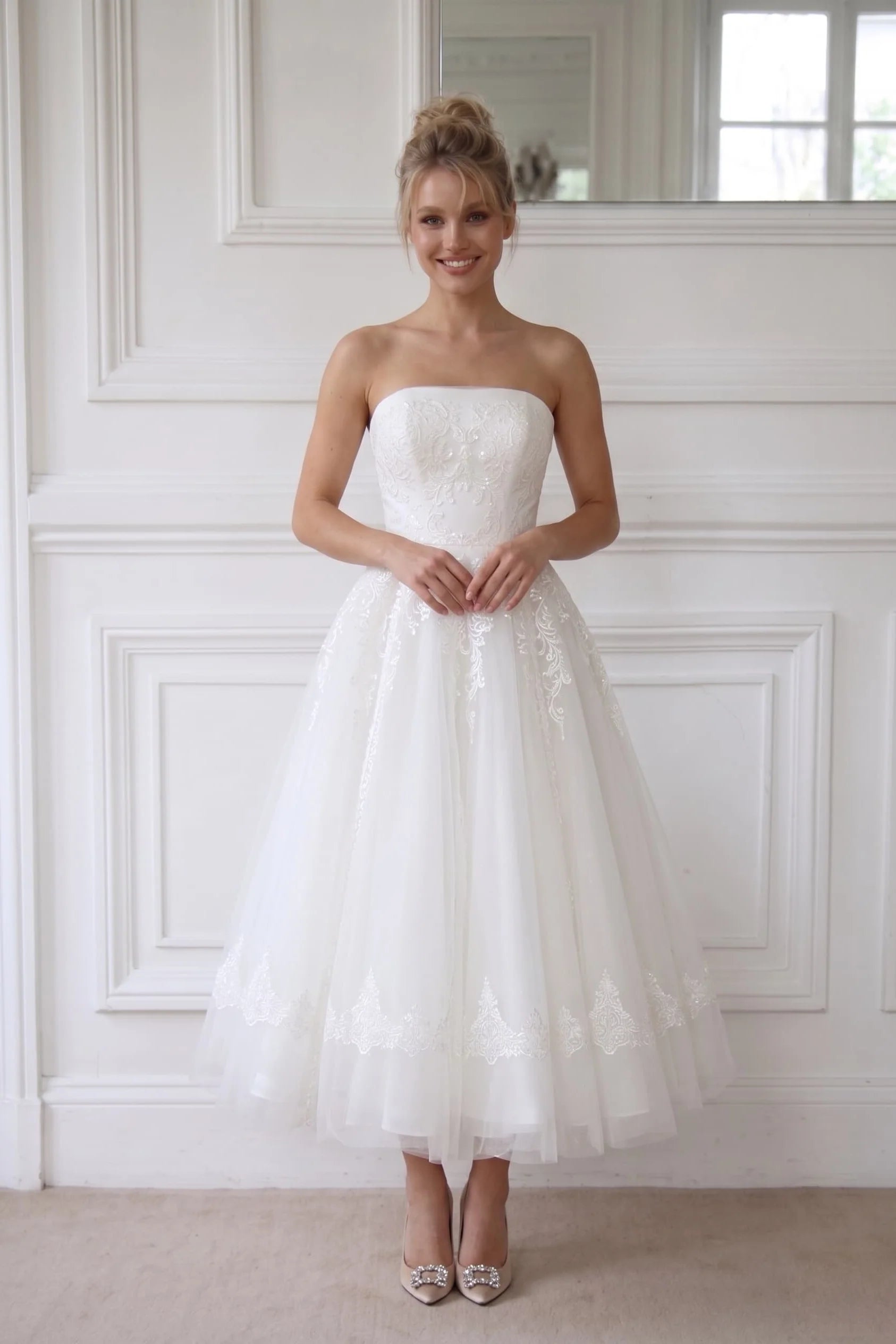 A-Line Ankle Length Tulle Wedding Dress CW2392