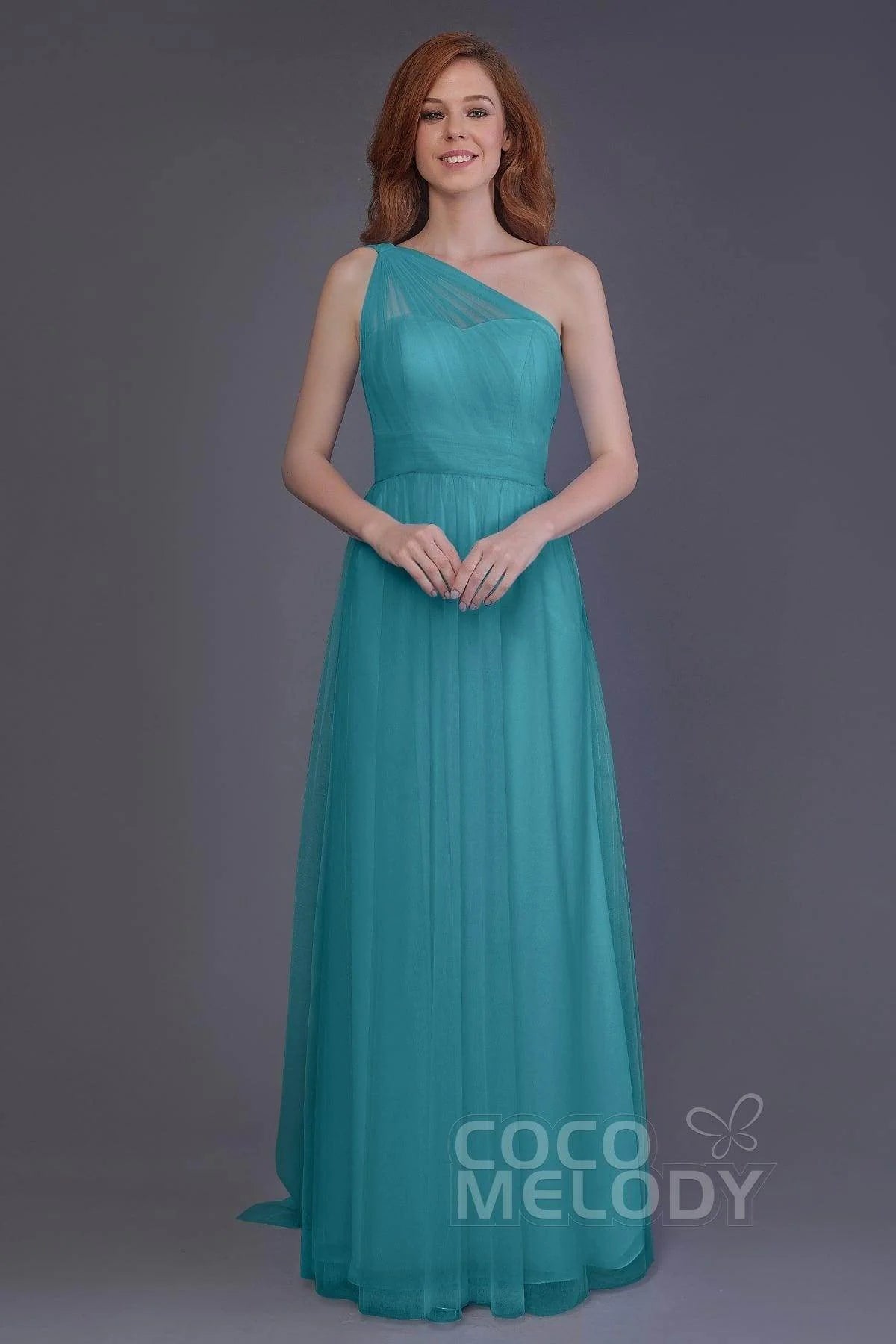 Sheath-Column Floor Length Tulle Bridesmaid Dress PR3556