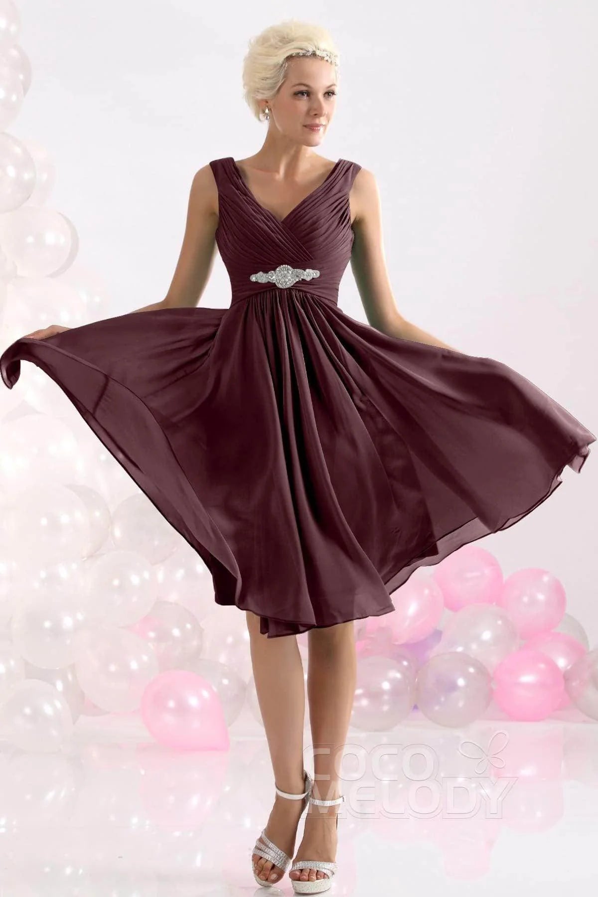 A-Line Knee Length Chiffon Bridesmaids Dress COZK1302A