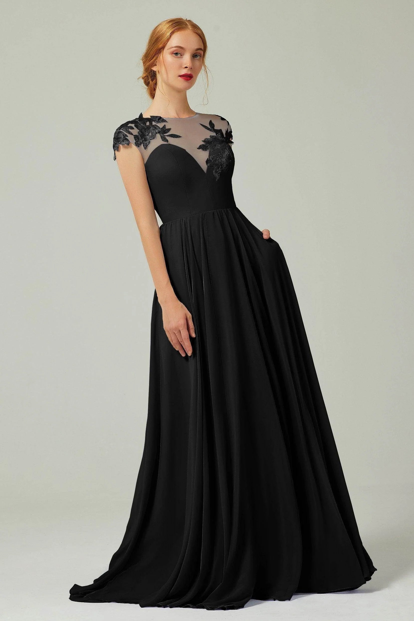 A-Line Sweep-Brush-Train Chiffon Bridesmaid Dress CB0248PS