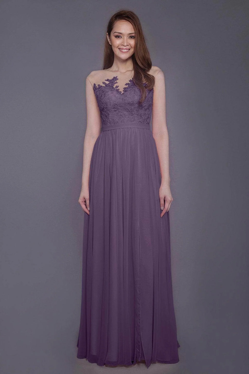 Sheath Floor Length Chiffon and Lace Bridesmaid Dress PR3595